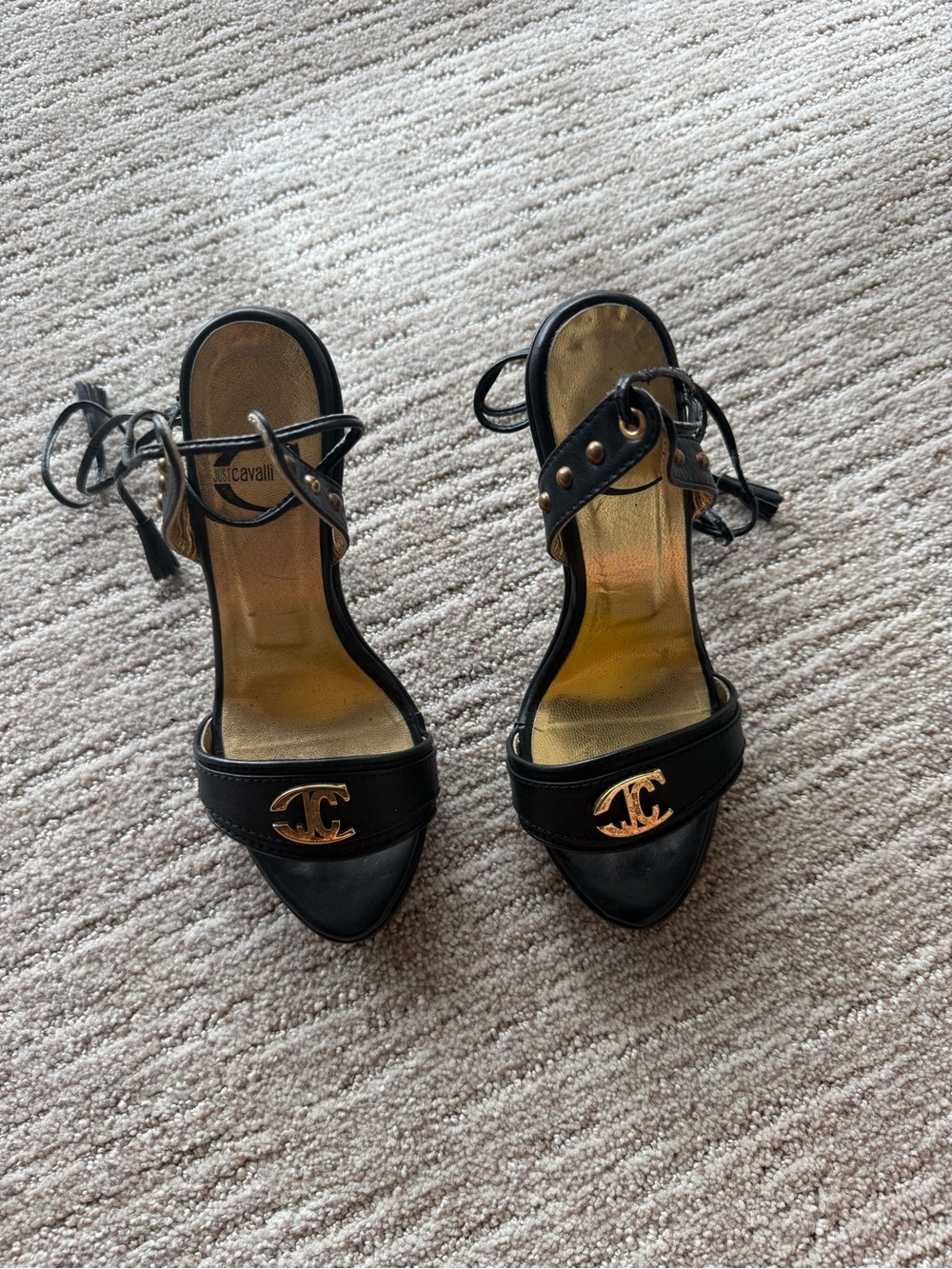 Vintage Just Cavalli Black Lace Up Sandal Heels